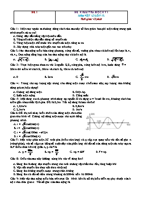 Bộ đề thi học kỳ 1 Vật lí 12 (Có đáp án)